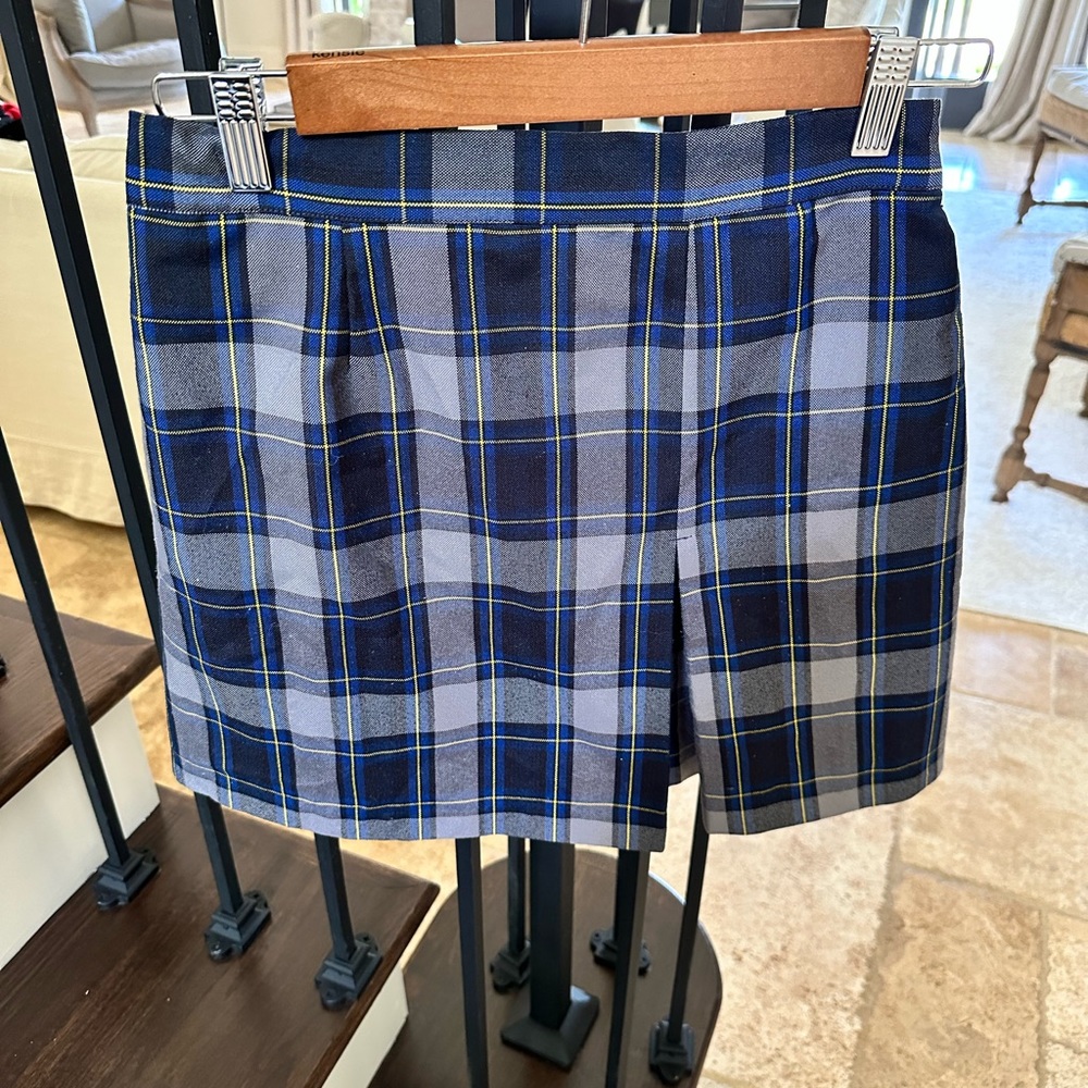 Girls navy and gray plaid uniform skirt, perfect for Ravenclaw costume